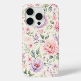 ソフトウォーターカラーペオニーフローラル iPhone 15 PROケース