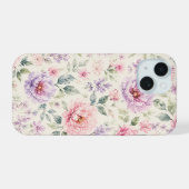 ソフトウォーターカラーペオニーフローラル iPhone 15ケース (裏面横)