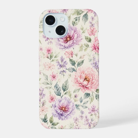 ソフトウォーターカラーペオニーフローラル iPhone 15ケース (裏面)