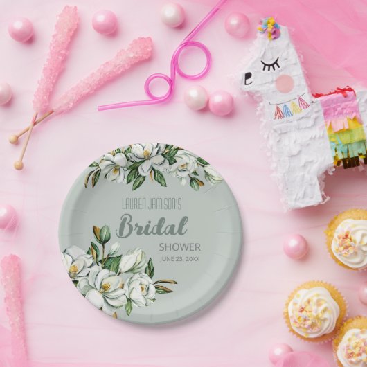 ソフトウォーターカラーマグノリアグリーナリーウェディングシャワー ペーパープレート (パーティー)