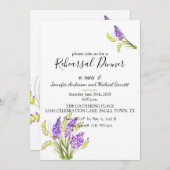 ソフトウォーターカラーラベンダーとグリーン花模様 招待状 (正面/裏面)