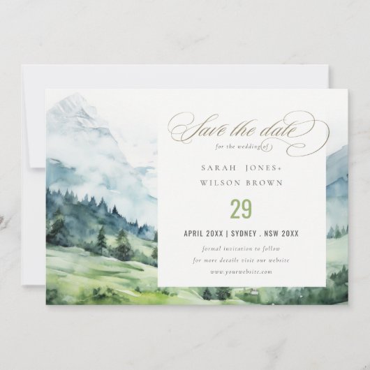 ソフトウォーターカラー雪山風景結婚ズ セーブザデート (正面)