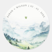 ソフトウォーターカラー雪山風景結婚ズ ラウンドシール (正面)