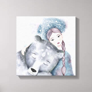ソフトウォーター色の雪の女王とホッキョクグマ キャンバスプリント