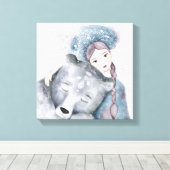 ソフトウォーター色の雪の女王とホッキョクグマ キャンバスプリント (インサイチュ (ウッドフロア))