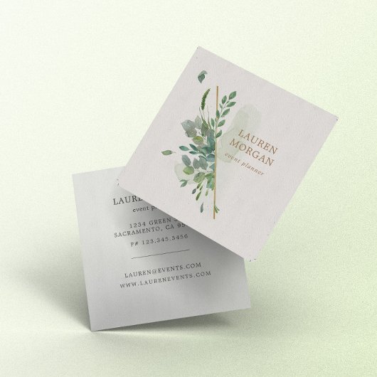 ソフトウォーター色グリーンリー金ゴールドスクエアビジネスカード スクエア名刺