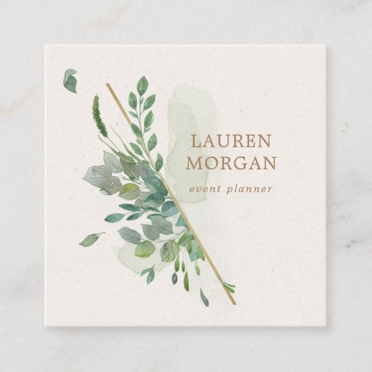 ソフトウォーター色グリーンリー金ゴールドスクエアビジネスカード スクエア名刺 (正面)