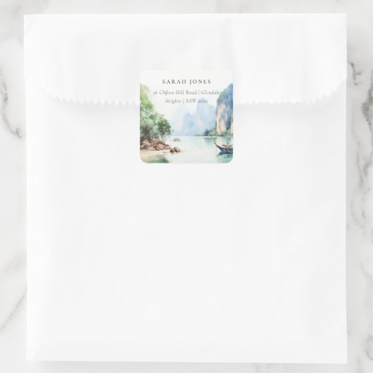 ソフトウォーター色タイ沿岸シースケープアドレス スクエアシール (バッグ)