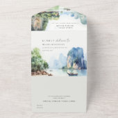 ソフトウォーター色タイ沿岸シースケープ結婚ス オールインワン招待状 (外側)