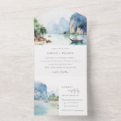 ソフトウォーター色タイ沿岸シースケープ結婚ス オールインワン招待状 (内側)