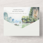 ソフトウォーター色タイ沿岸シースケープ結婚ス オールインワン招待状 (裏面)