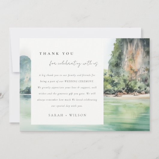 ソフトウォーター色タイ沿岸シースケープ結婚ス サンキューカード (正面)