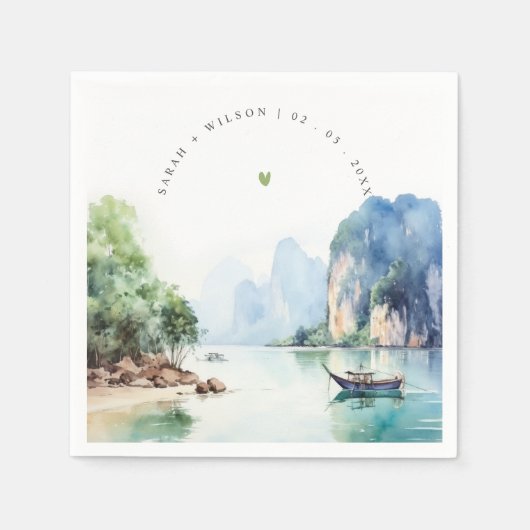 ソフトウォーター色タイ沿岸シースケープ結婚ス スタンダードカクテルナプキン (正面)