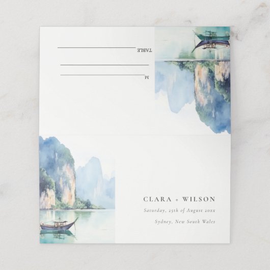 ソフトウォーター色タイ沿岸シースケープ結婚ス プレイスカード (外部開封)