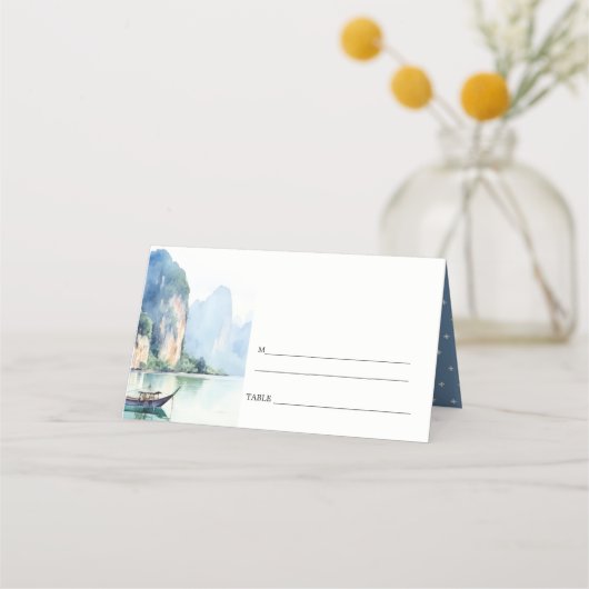 ソフトウォーター色タイ沿岸シースケープ結婚ス プレイスカード (裏面)