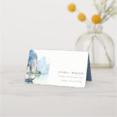 ソフトウォーター色タイ沿岸シースケープ結婚ス プレイスカード (正面)