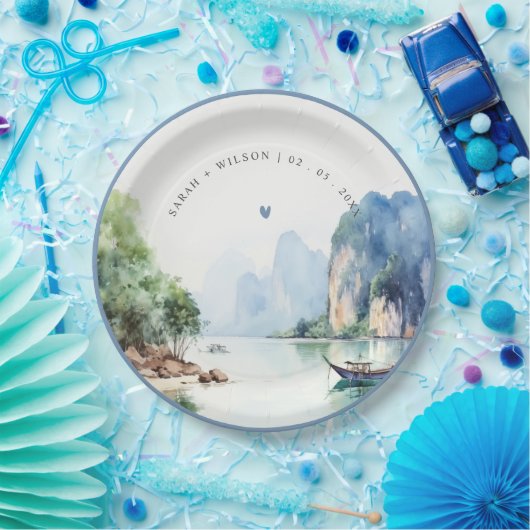 ソフトウォーター色タイ沿岸シースケープ結婚ス ペーパープレート (パーティー)