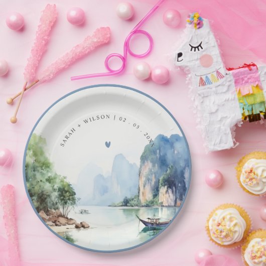 ソフトウォーター色タイ沿岸シースケープ結婚ス ペーパープレート (パーティー)