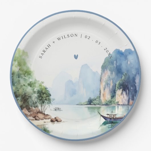 ソフトウォーター色タイ沿岸シースケープ結婚ス ペーパープレート (正面)