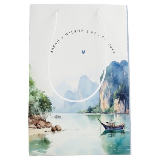 ソフトウォーター色タイ沿岸シースケープ結婚ス ミディアムペーパーバッグ (正面)