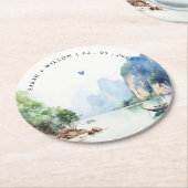 ソフトウォーター色タイ沿岸シースケープ結婚ス ラウンドペーパーコースター (アングル)