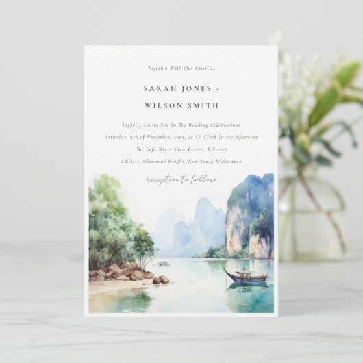 ソフトウォーター色タイ沿岸シースケープ結婚ス 招待状 (スタンド正面)
