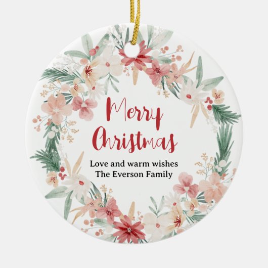 ソフトウォーター色フローラクリスマスリース写真 セラミックオーナメント (正面)