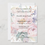 ソフトウォーター色フローラピンクパープル結婚の両親 招待状 (正面)