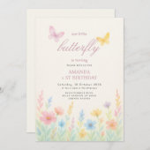 ソフトウォーター色フローラ誕生日 招待状 (正面/裏面)