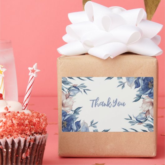 ソフトウォーター色ブルーフローラ 長方形シール (パーティー)