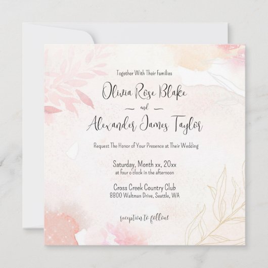 ソフトウォーター色赤面フローラ結婚式招待状 招待状 (正面)