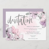 ソフトウォーター花模様薄紫ピンクスクリ結婚プト 招待状 (正面/裏面)