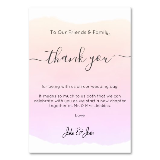 ソフトウォータ結婚ーの感謝していテーブル・カード テーブルナンバー (正面)