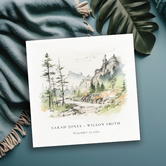 ソフトウッズマウンテンランドスケープ結婚スケッチ スタンダードカクテルナプキン