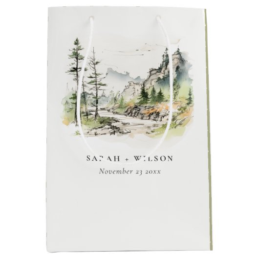 ソフトウッズマウンテンランドスケープ結婚スケッチ ミディアムペーパーバッグ (正面)