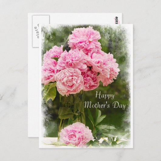 ソフトエッジピンク牡丹の母の日はがき ポストカード (正面/裏面)