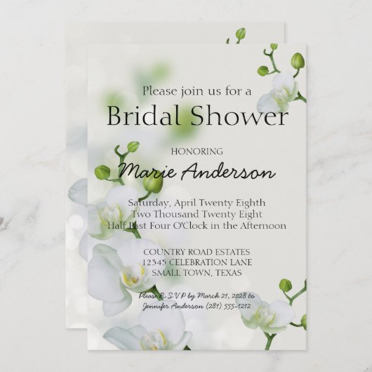 ソフトエレガントなオーキッドシャワー招待状 (正面/裏面)