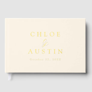 ソフトエレガントアイボリー金ゴールド書道結婚の ゲストブック