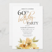 ソフトエレガントイエローフローラサプライズ60誕生日 招待状 (正面/裏面)