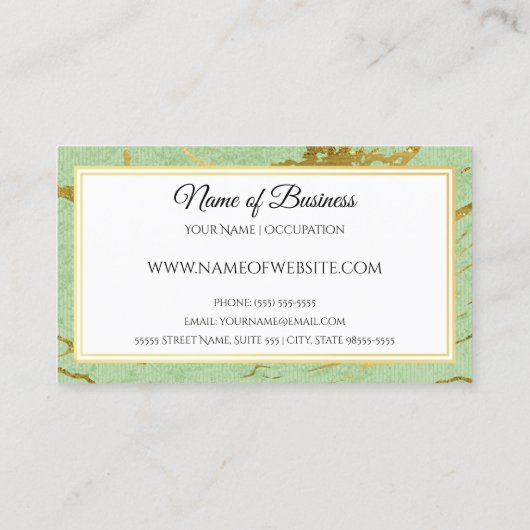 ソフトエレガントグリーンと金ゴールドフェイク大理石会計士 名刺 (裏面)