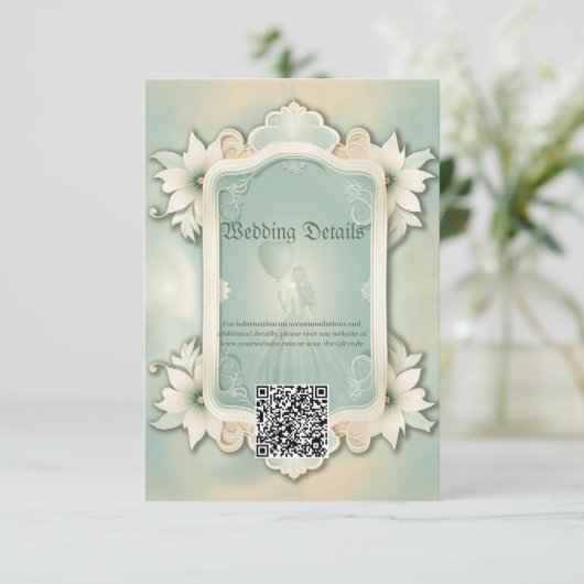 ソフトエレガントグリーンフローラデザイン。 エンクロージャーカード (スタンド正面)