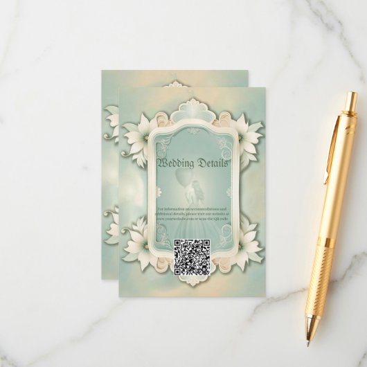 ソフトエレガントグリーンフローラデザイン。 エンクロージャーカード (正面/裏面インサイチュ)