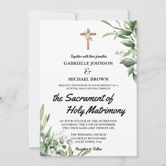 ソフトエレガントグリーンフローラニュプティアルマスホワイト 招待状 (正面)