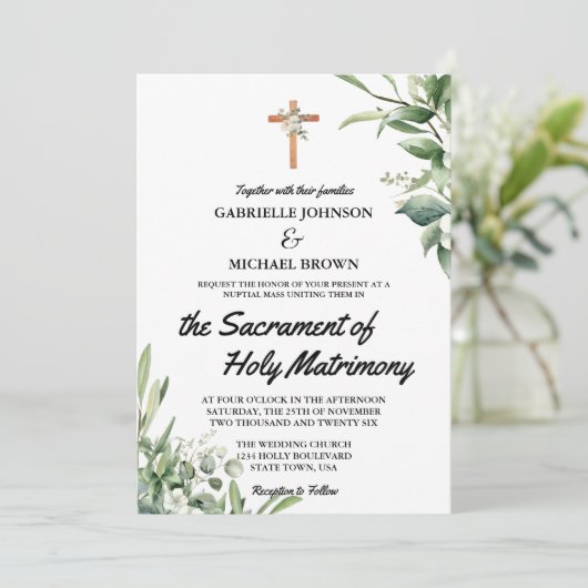 ソフトエレガントグリーンフローラニュプティアルマスホワイト 招待状 (スタンド正面)