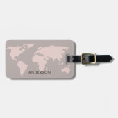 ソフトエレガントグレー赤面ピンクローズ金ゴールド世界地図 ラゲッジタグ (正面横)