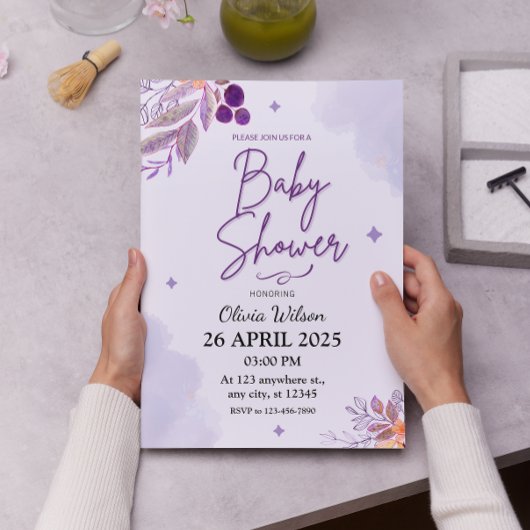 ソフトエレガントタイポグラフィカラフルベビーシャワー 招待状