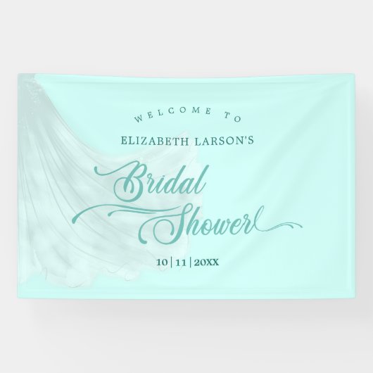ソフトエレガントターコイズ結婚ズドレスブライダルシャワー 横断幕 (横)