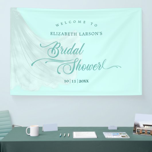 ソフトエレガントターコイズ結婚ズドレスブライダルシャワー 横断幕 (トレードショー)