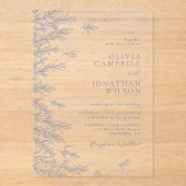 ソフトエレガントダスティブルー離れボタニカル結婚ズ アクリル招待状 (正面)