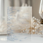 ソフトエレガントダスティブルー離れボタニカル結婚ズ アクリル招待状